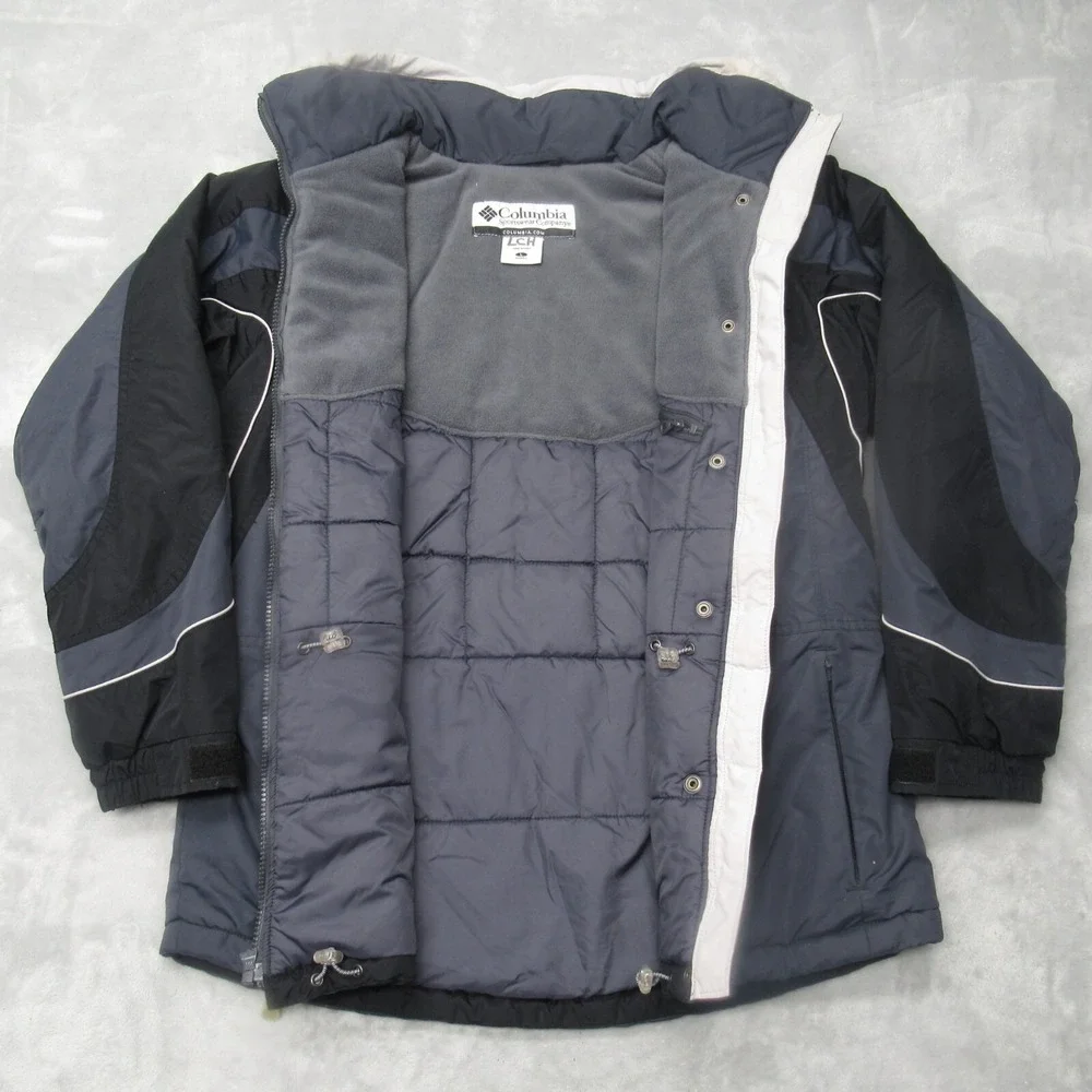 Columbia Jacket Women Large Blue Colorblock Insulated Snap Zip Parka Winter Ski